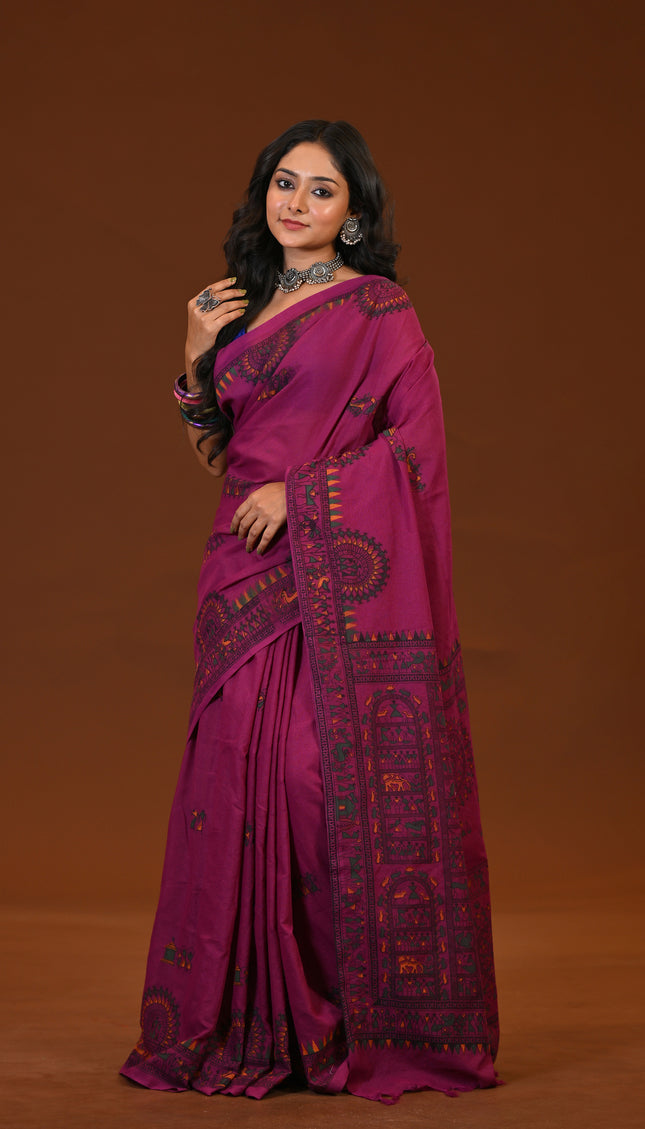 Khadi Madhubani Print Saree