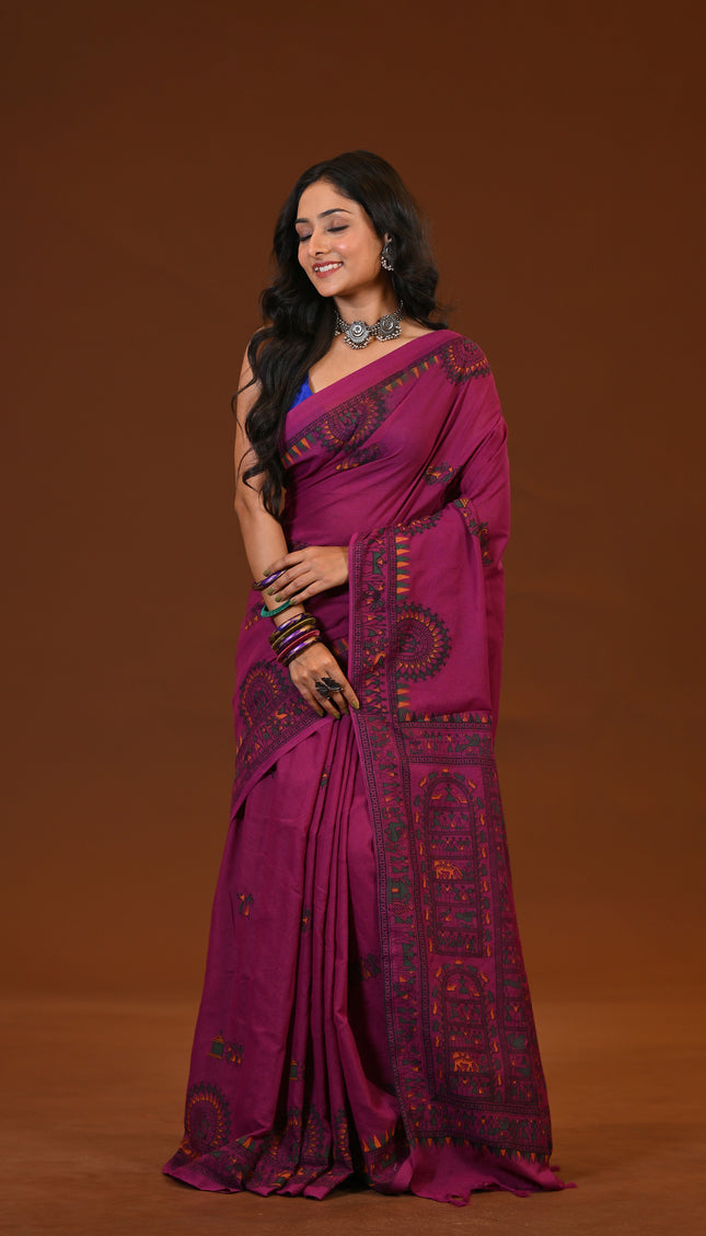 Khadi Madhubani Print Saree