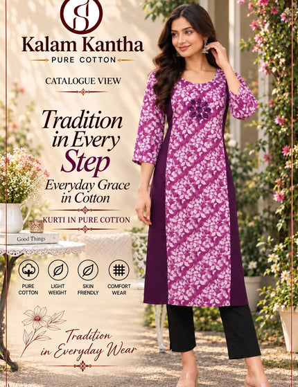 Artisan Mirror Work Pure Cotton Kurti – Magenta Plum – KalamKantha