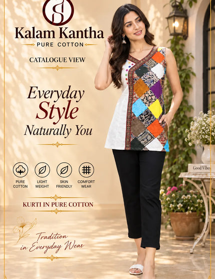Durga Puja Multicolour Patchwork Pure Cotton Tunic Top – KalamKantha