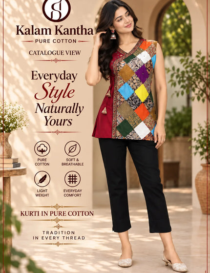 Durga Puja Maroon Patchwork Pure Cotton Tunic Top – KalamKantha