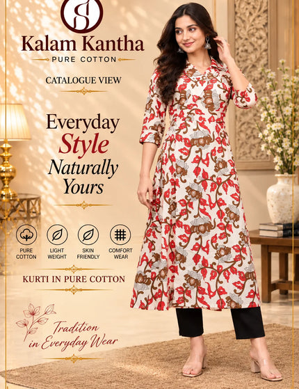 Durga Puja Ivory-Red Pure Cotton Collared Frock Dress – KalamKantha