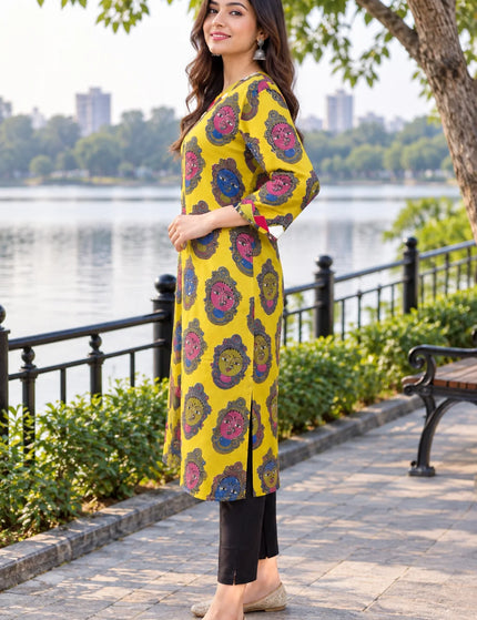 Yellow Kathakali pure cotton gown – side view – KalamKantha