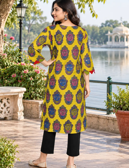 Yellow Kathakali pure cotton gown – back view – KalamKantha