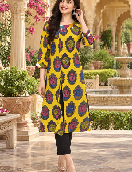 Yellow Kathakali pure cotton gown – full front view – KalamKantha