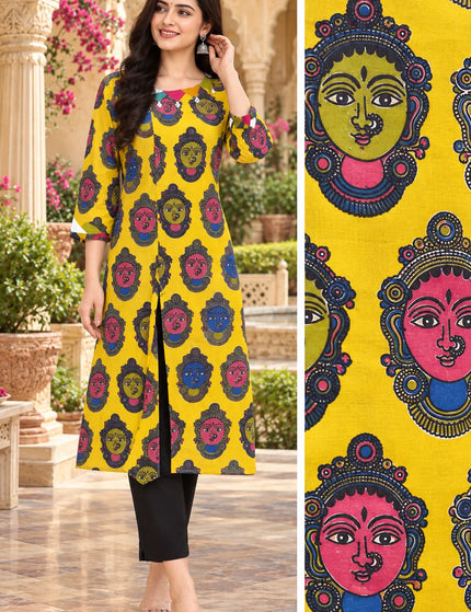Yellow Kathakali pure cotton gown – neckline and front detail – KalamKantha