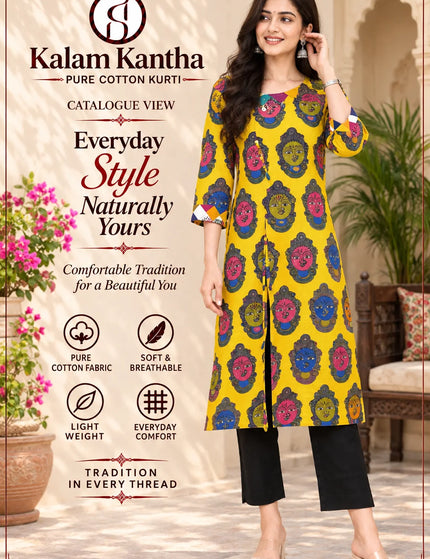 Yellow Kathakali pure cotton gown – catalogue view – KalamKantha