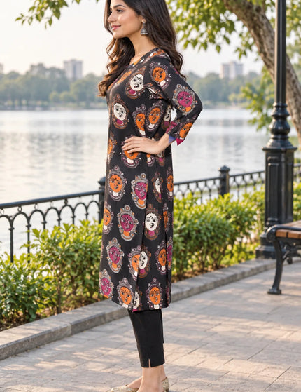 Black Kathakali pure cotton gown – side view – KalamKantha