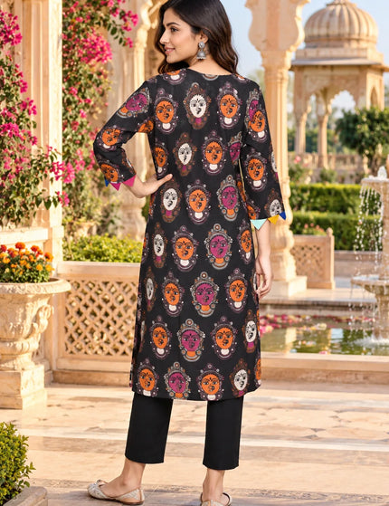 Black Kathakali pure cotton gown – neckline and front detail – KalamKantha