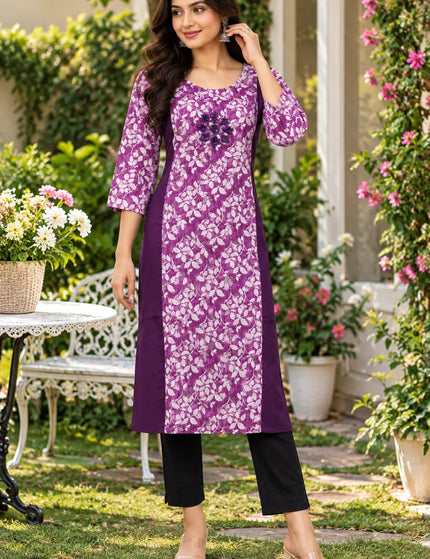 Artisan Mirror Work Pure Cotton Kurti – Magenta Plum – KalamKantha