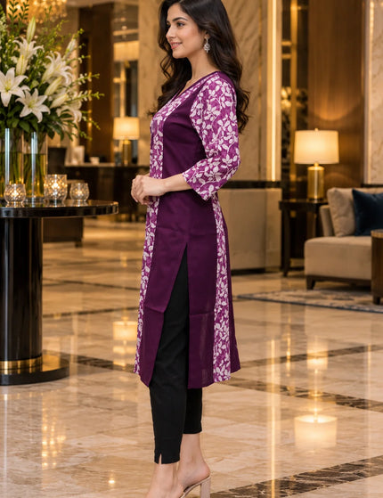 Artisan Mirror Work Pure Cotton Kurti – Magenta Plum – KalamKantha