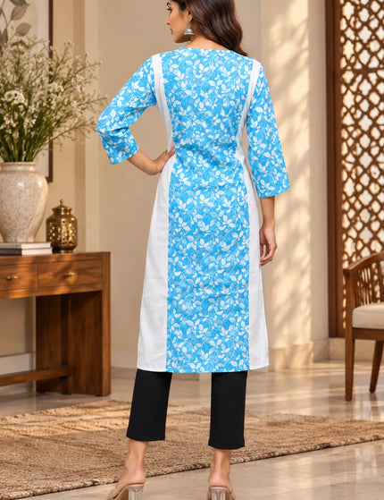 Artisan Mirror Work Pure Cotton Kurti – Aqua White – KalamKantha