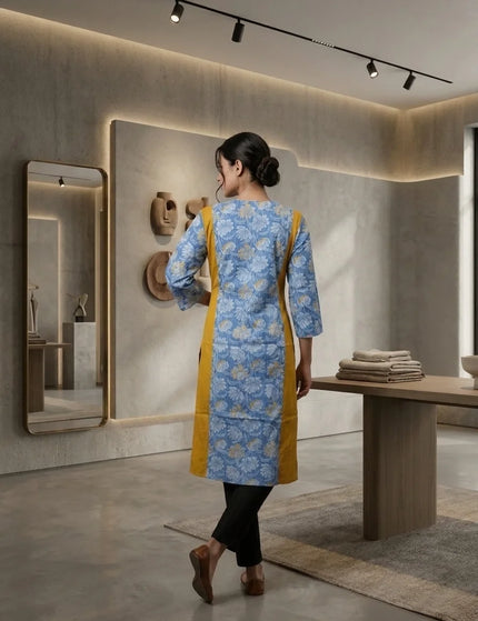 Artisan Mirror Work Pure Cotton Kurti – Sky Blue – KalamKantha
