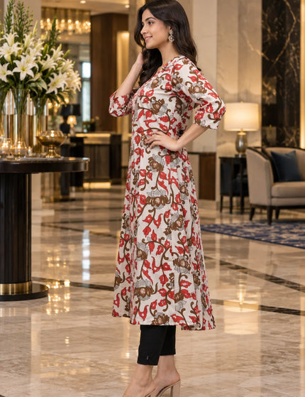 Durga Puja Ivory-Red Pure Cotton Collared Frock Dress – KalamKantha