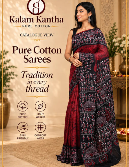 Red and Black Hand Batik Saree – KalamKantha