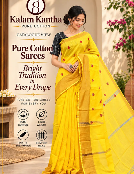 Yellow Jasmin Cotton Handloom Saree – KalamKantha