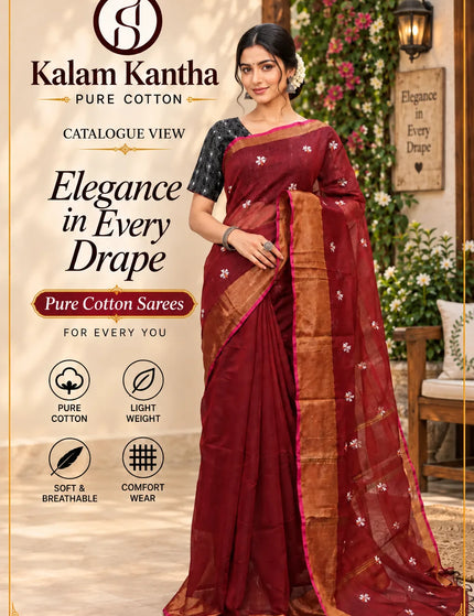 Wine Jasmin Handloom Cotton Saree – KalamKantha