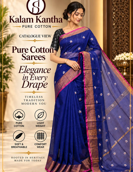 Royal Blue Coral Jasmin Handloom Saree – KalamKantha