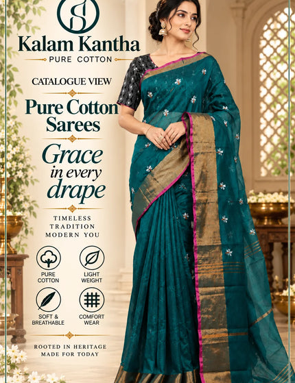 Teal Coral Jasmin Handloom Saree – KalamKantha
