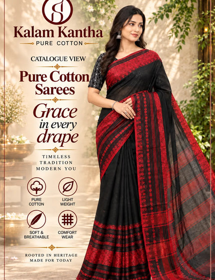 Black and Red Khadi Bodhu Boron Saree | Durga Puja Special
