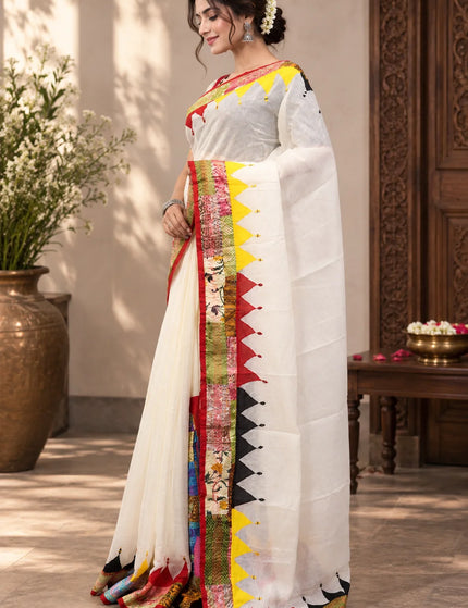 White Kerala Cotton Applique Saree – KalamKantha