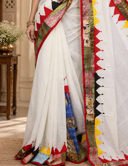 White Kerala Cotton Applique Saree – KalamKantha