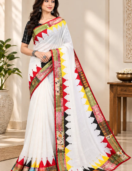 White Kerala Cotton Applique Saree – KalamKantha