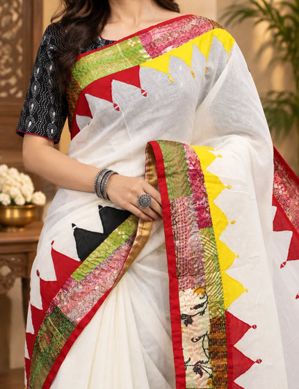 White Kerala Cotton Applique Saree – KalamKantha