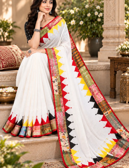 White Kerala Cotton Applique Saree – KalamKantha