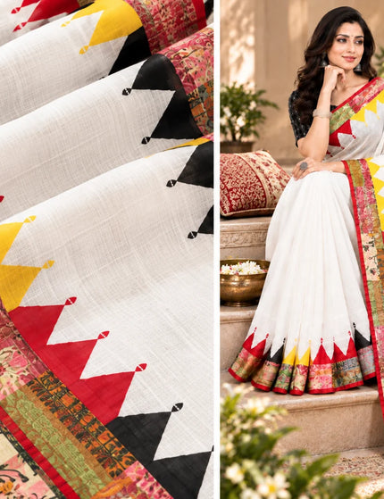 White Kerala Cotton Applique Saree – KalamKantha