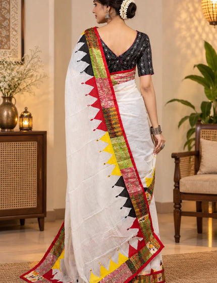 White Kerala Cotton Applique Saree – KalamKantha