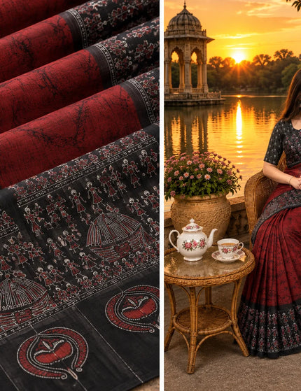 Red and Black Hand Batik Saree – KalamKantha