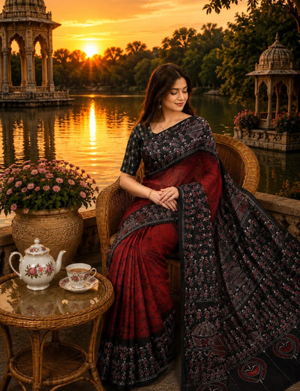 Red and Black Hand Batik Saree – KalamKantha
