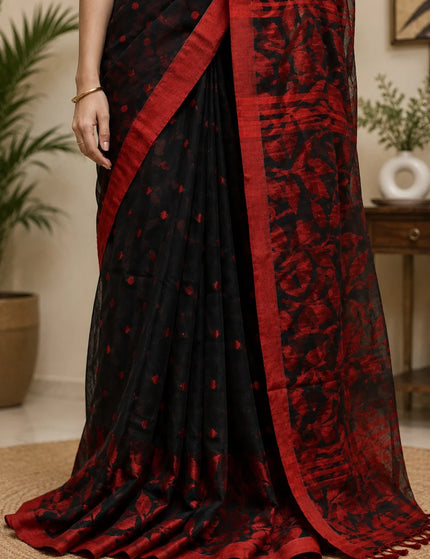 Black and Red Handloom Jamdani Saree – KalamKantha