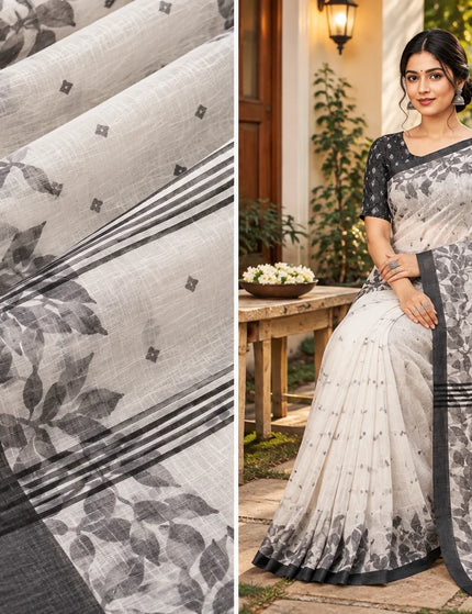 White and Grey Handloom Jamdani Saree | Durga Puja Special