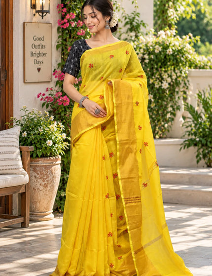 Yellow Jasmin Cotton Handloom Saree – KalamKantha
