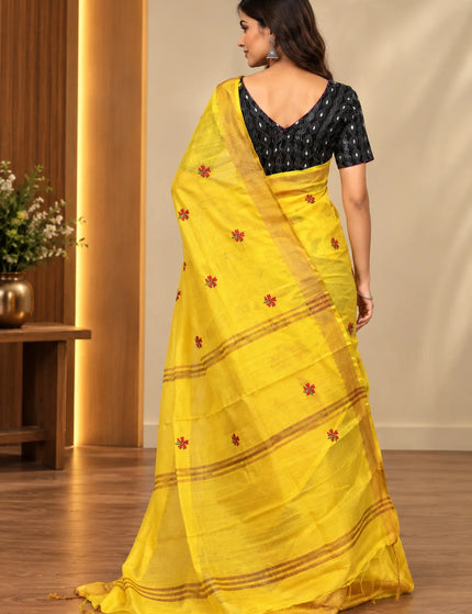 Yellow Jasmin Cotton Handloom Saree – KalamKantha