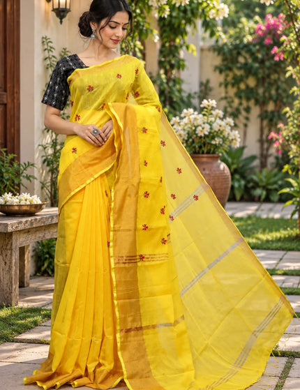 Yellow Jasmin Cotton Handloom Saree – KalamKantha