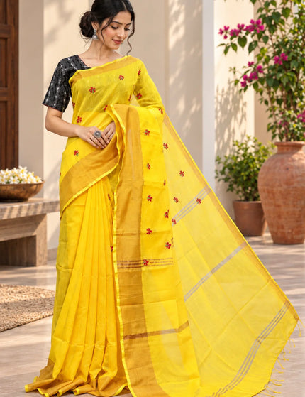 Yellow Jasmin Cotton Handloom Saree – KalamKantha