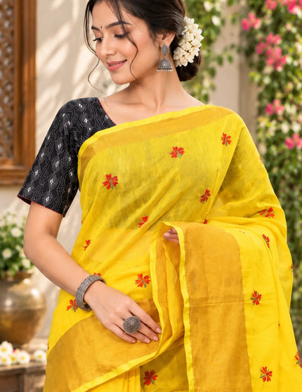 Yellow Jasmin Cotton Handloom Saree – KalamKantha