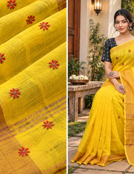 Yellow Jasmin Cotton Handloom Saree – KalamKantha