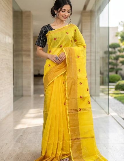 Yellow Jasmin Cotton Handloom Saree – KalamKantha