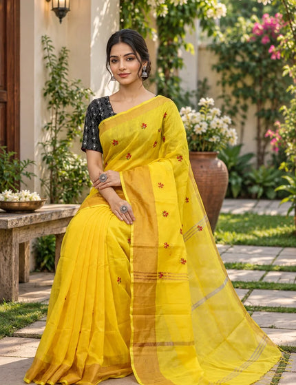 Yellow Jasmin Cotton Handloom Saree – KalamKantha