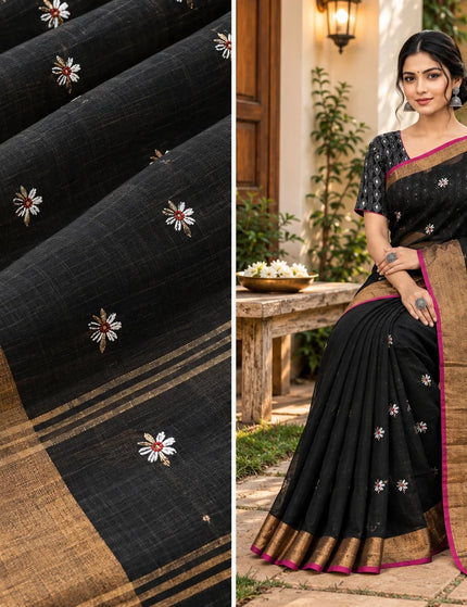 Black Jasmin Handloom Cotton Saree – KalamKantha