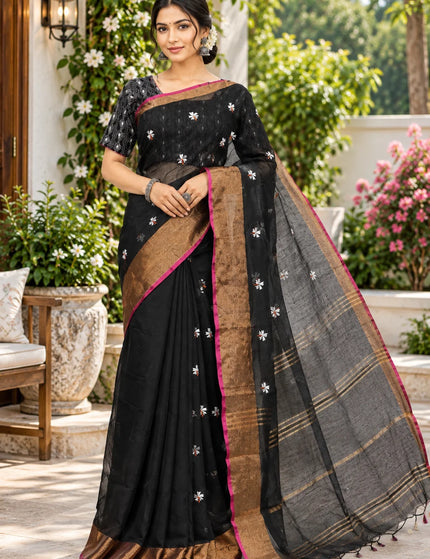 Black Jasmin Handloom Cotton Saree – KalamKantha