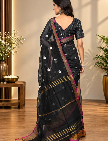 Black Jasmin Handloom Cotton Saree – KalamKantha