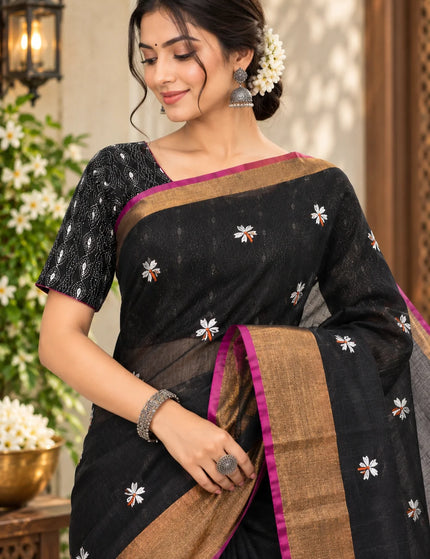 Black Jasmin Handloom Cotton Saree – KalamKantha