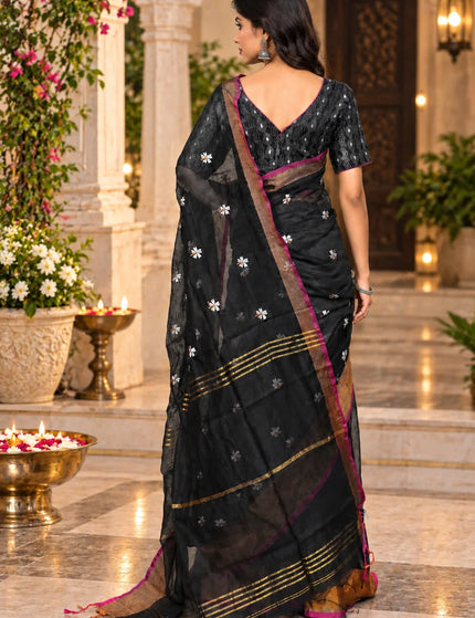 Black Jasmin Handloom Cotton Saree – KalamKantha