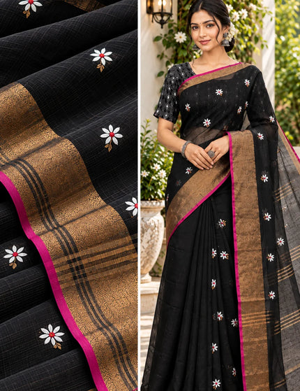 Black Jasmin Handloom Cotton Saree – KalamKantha