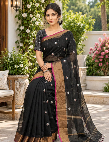 Black Jasmin Handloom Cotton Saree – KalamKantha